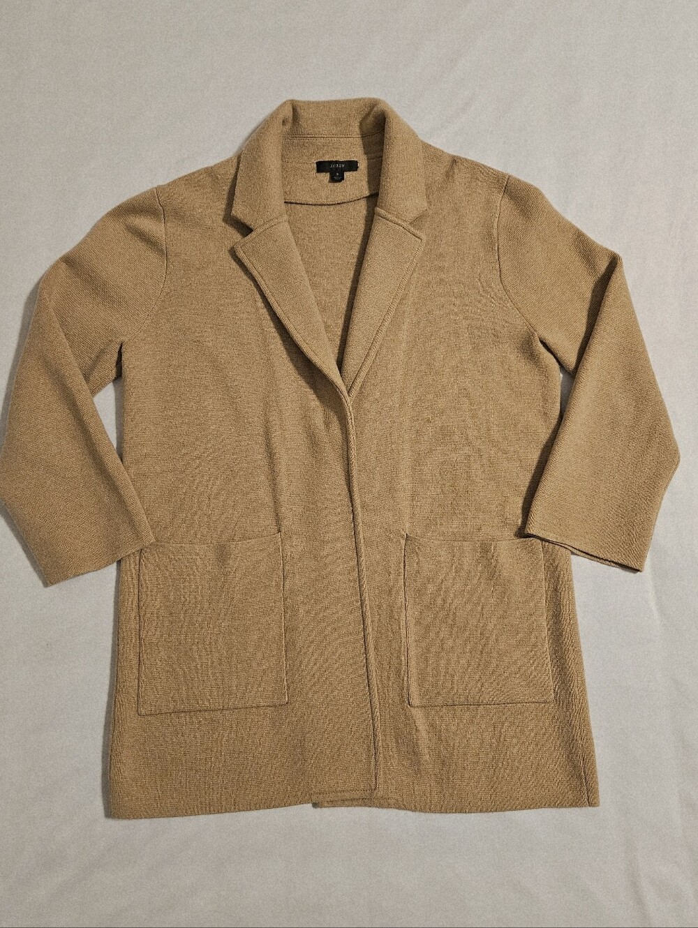 J. Crew Sophie Open Front Sweater Blazer Camel Merino Wool Small - Picture 10 of 11